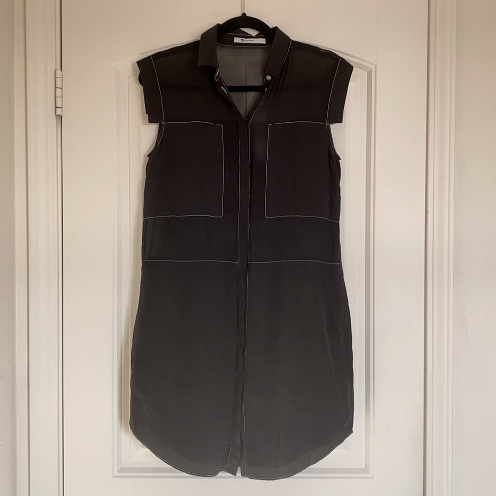 T by Alexander Wang Black Paneled Sheer Washed Silk Dress Medium